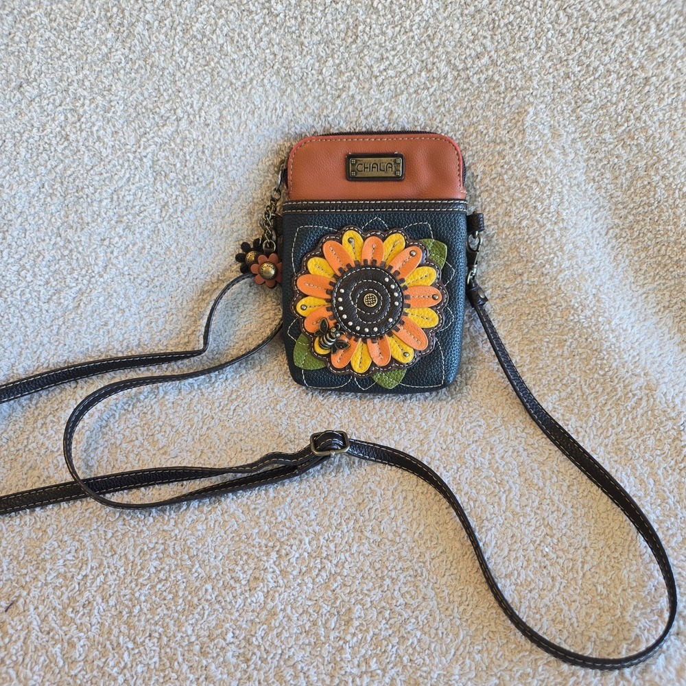 Chala Cellphone Purse Bag Crossbody Sunflower Bee Adjustable Convertible Strap - Picture 13 of 13